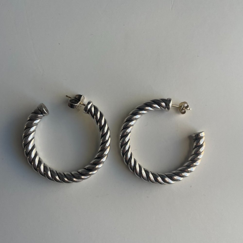 David Yurman sculpted cable hoop earrings in silver
